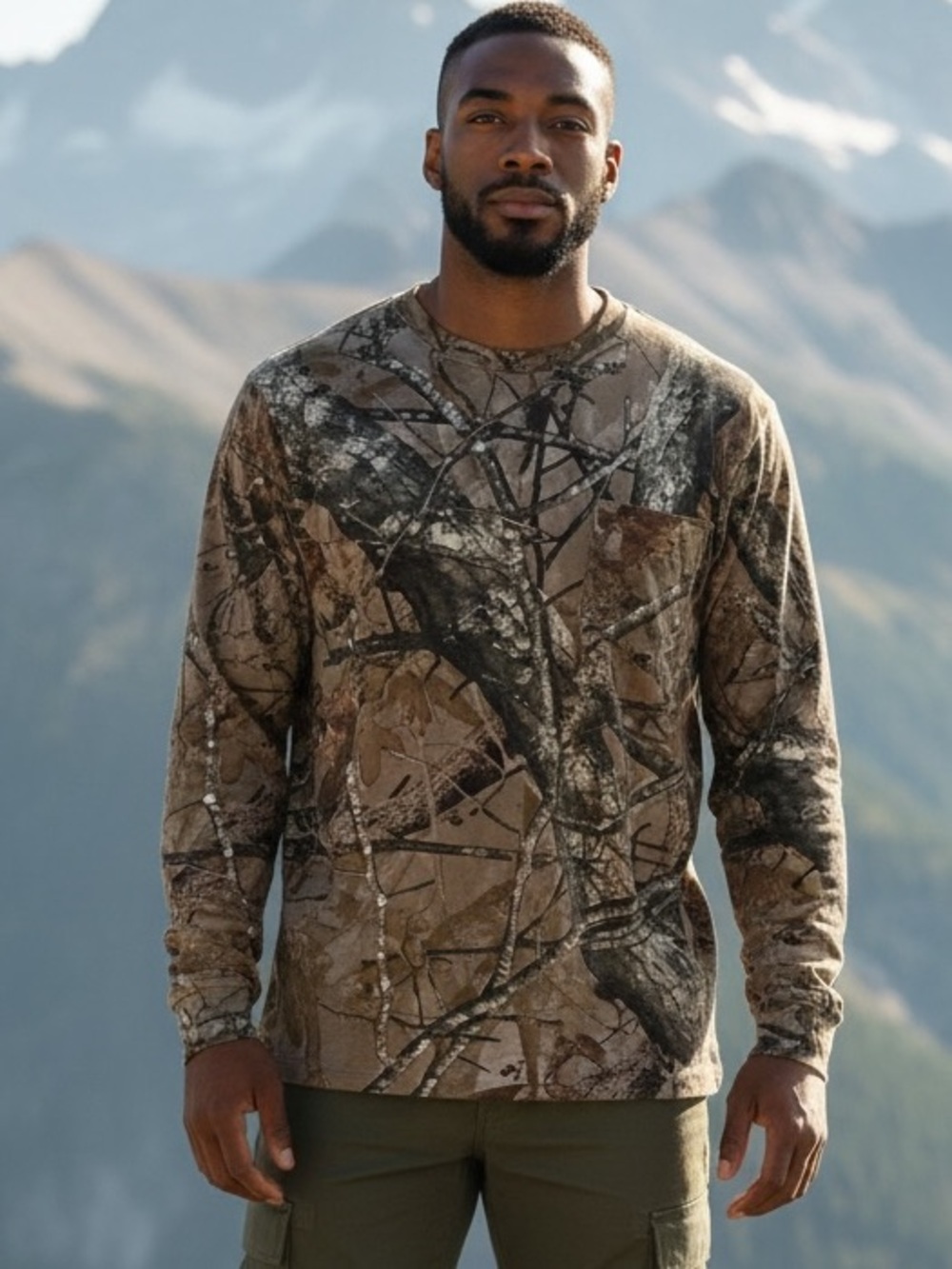Outfitters Ridge Mens Fusion 3-D Camo Long Sleeve Pocket T-Shirt Size L 42-44